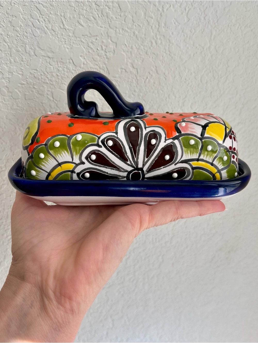 Mexican Talavera Ceramic Butter Artisan Handcrafted Pottery - Picture 3 of 6